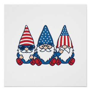 Póster Trio de Gnome Patriótico Camisa Vintage Vetor Desi