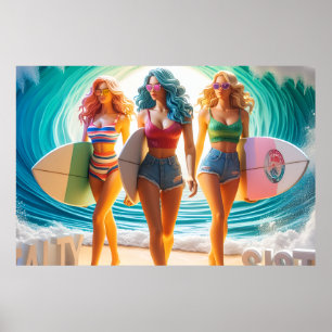 Poster Trío de Irmandade Salgada Garotas Caminhada na Pra