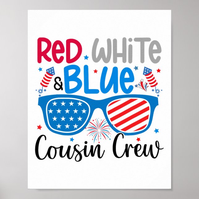 Poster Trio de Primos Vermelho Branco e Azul 4 de Julho I (Frente)