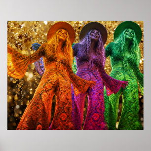 Poster Trío de senhoras dançando disco com roupas de boca
