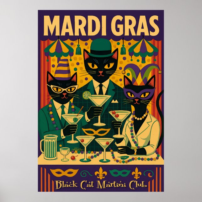 Poster Trio do Clube de Martini Black Cat do Mardi Gras (Frente)