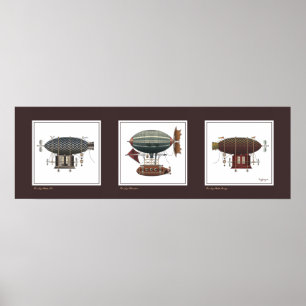 Póster Trio do dirigível de Steampunk de Dirigibles da