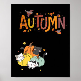 Poster Trio Gatos De Pumpkin Bonitos Olá Queda Autumn Eng