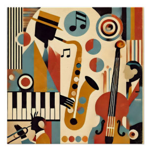 Póster Trio Minimalista Moderno da Era do Jazz de Meados