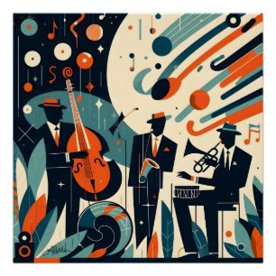 Póster Trio Moderno de Meados do Século da Era do Jazz