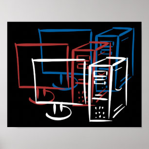 Póster Triple minimalism red white blue computers