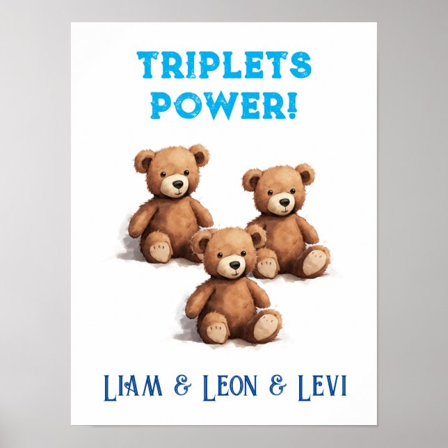 Poster Triplet Boys Nursery, Ursos de Teddy Vintage, (Frente)