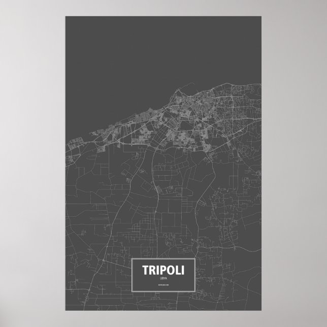 Póster Trípoli, Líbia (branco no preto) (Frente)