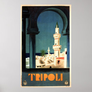 Poster TRIPOLI LIBYA Viagens vintage de Arte do Médio Or