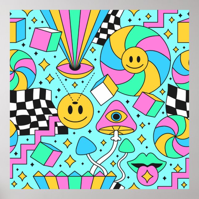 Poster Trippy arco-íris 60 e pop psíquico sem soldadura (Frente)