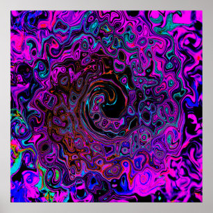 Poster Trippy Black and Magenta Retro Liquid Swirl