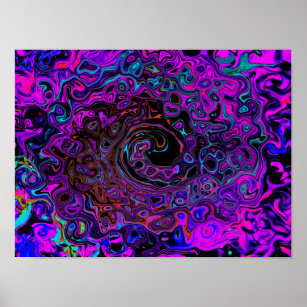 Poster Trippy Black and Magenta Retro Liquid Swirl