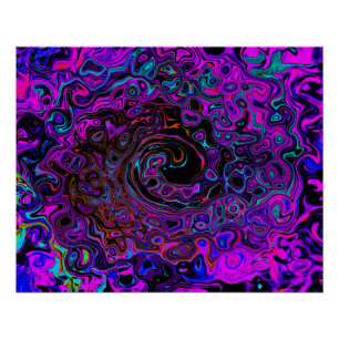 Póster Trippy Black and Magenta Retro Liquid Swirl