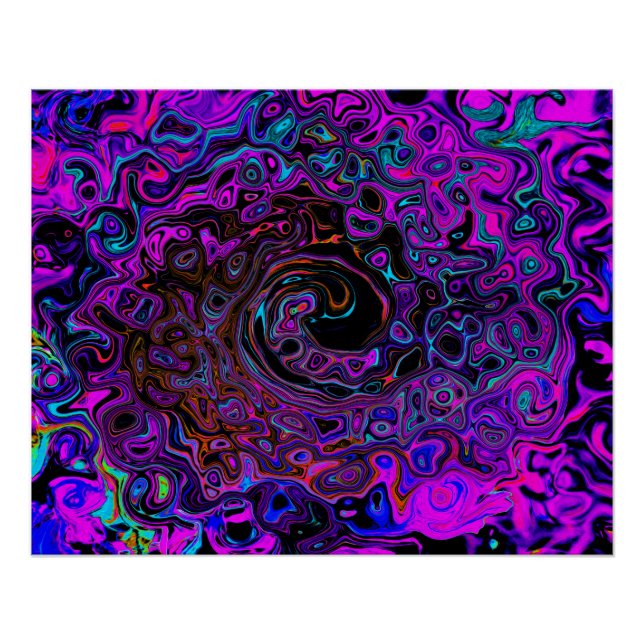 Póster Trippy Black and Magenta Retro Liquid Swirl (Frente)