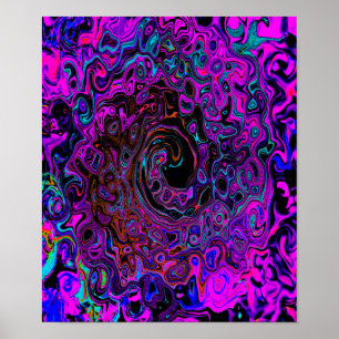 Poster Trippy Black and Magenta Retro Liquid Swirl