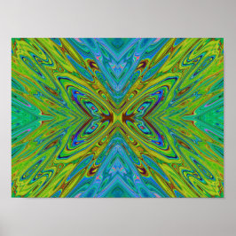 Poster Trippy Chartreuse e Blue Abstrato Butterfly