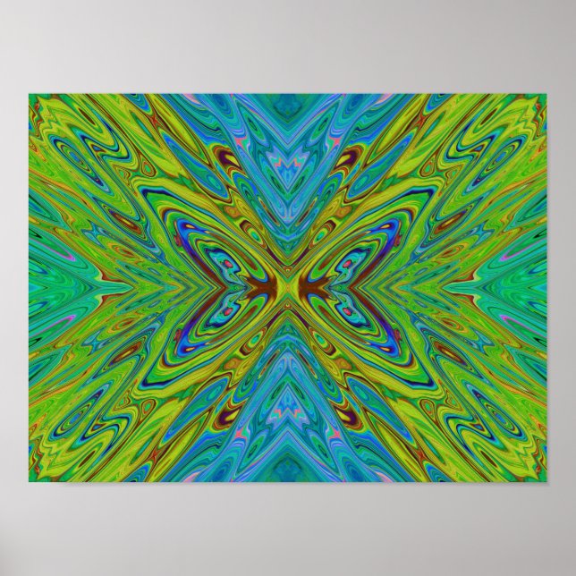 Poster Trippy Chartreuse e Blue Abstrato Butterfly (Frente)