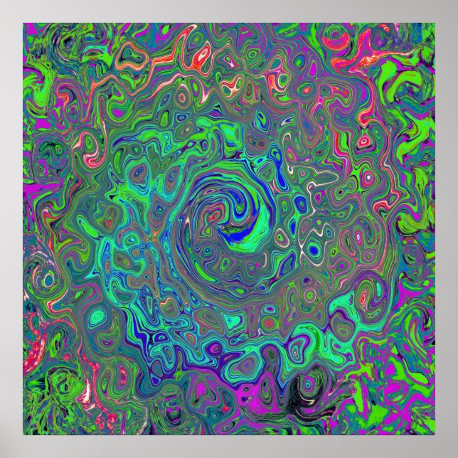 Poster Trippy Chartreuse e Blue Retro Liquid Swirl (Frente)