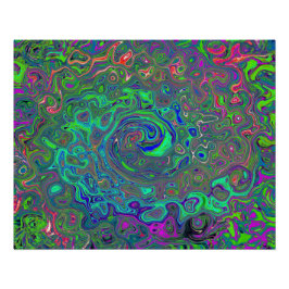 Póster Trippy Chartreuse e Blue Retro Liquid Swirl