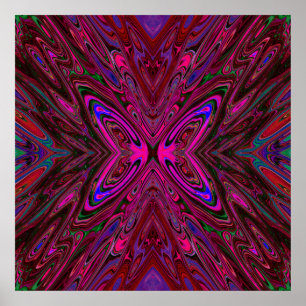 Poster Trippy Hot Pink, Red and Blue Abstract Butterfly