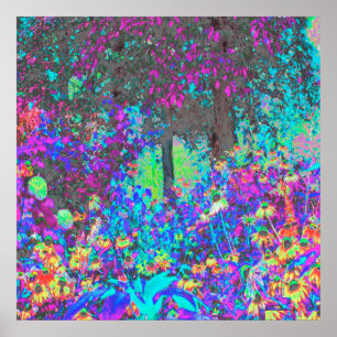 Poster Trippy Lime Green and Purple Garden Sunrise