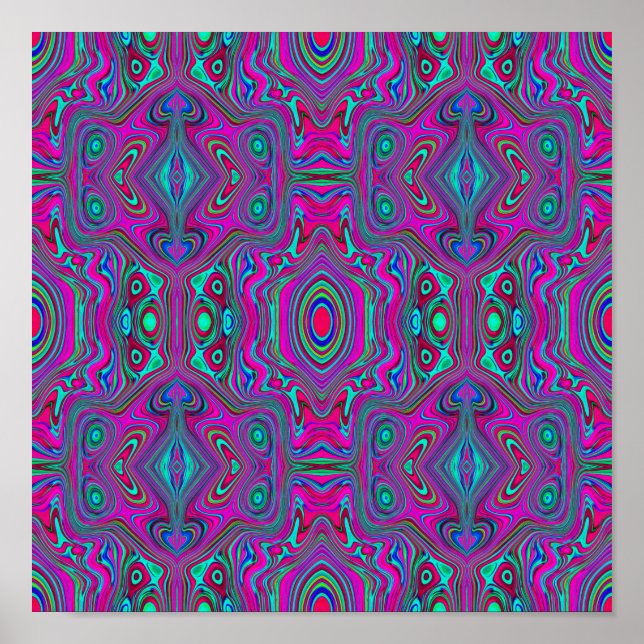 Poster Trippy Retro Magenta, Abstrato azul e verde (Frente)