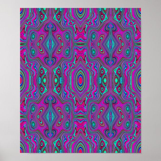 Poster Trippy Retro Magenta, Abstrato azul e verde (Frente)