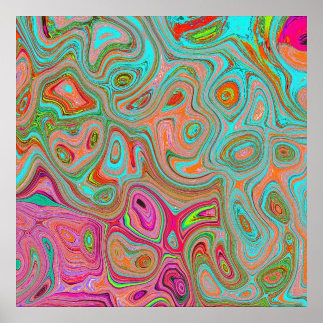 Poster Trippy Retro Orange e Aqua Groovy Abstrato Art (Frente)
