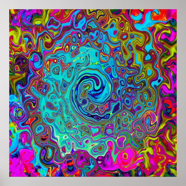Poster Trippy Sky Blue Abstrato Retro Liquid Swirl (Frente)