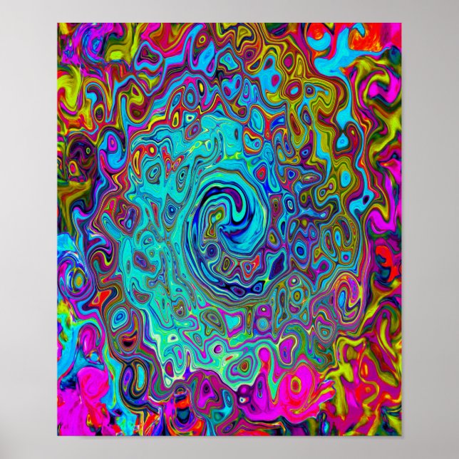 Poster Trippy Sky Blue Abstrato Retro Liquid Swirl (Frente)