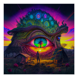 Póster Trippy sunrise no sonho do dia surreal da abstrato