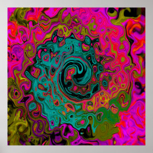 Poster Trippy Turquoise Abstrato Retro Liquid Swirl