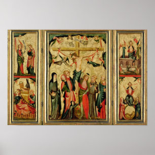 Póster Triptych que descreve a crucificação do cristo