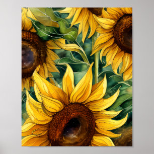 Poster Triptys de girassol ouro