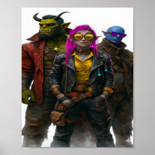 Poster Tripulação de Fantasia - Cyberpunk Orc, Elf & Myst