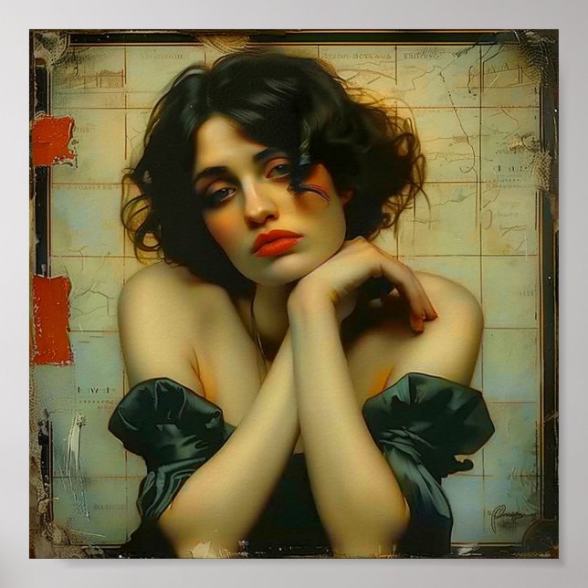 Poster Triste mulher com as mãos no rosto Mídia mista (Frente)