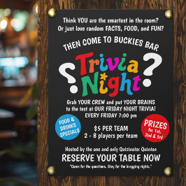 Póster Trivia Night game night colorful fun quiz 