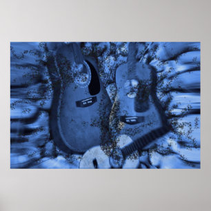 Poster Trocando guitarras rochosas em profundidades Azuis