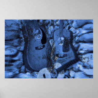 Poster Trocando guitarras rochosas em profundidades Azuis