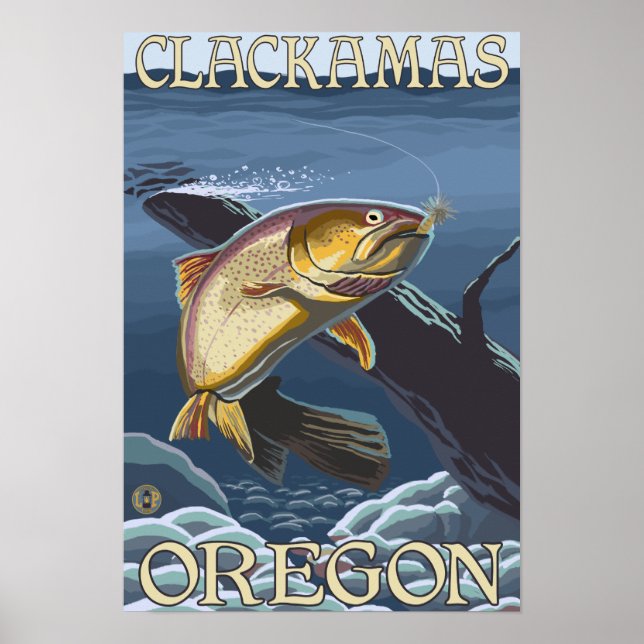Póster Troço De Pesca De Trutas - Clackamas, (Frente)