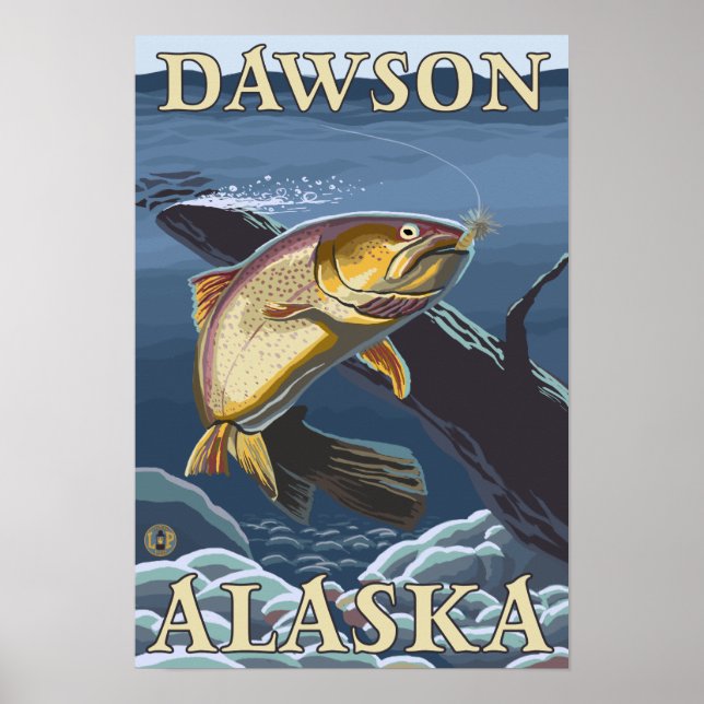 Póster Troço de pesca de trutas - Dawson, Alasca (Frente)