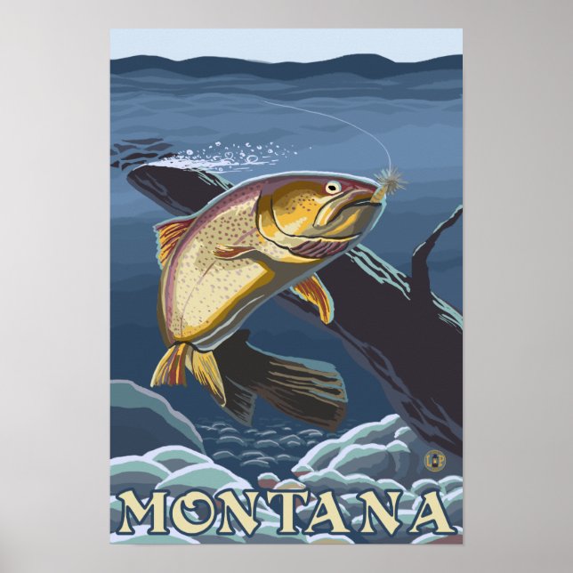 Póster Troço de pesca de trutas - Montana (Frente)