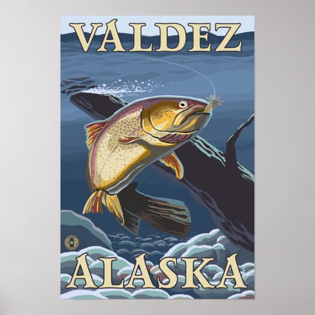 Poster Troço de pesca de trutas - Valdez, Alasca (Frente)