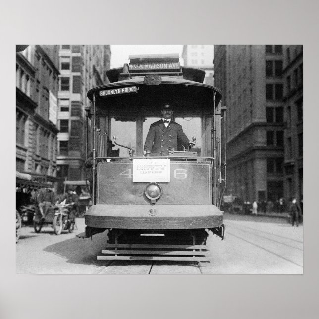 Poster Trolebus da Ponte de Brooklyn, 1915. Foto Antiga (Frente)