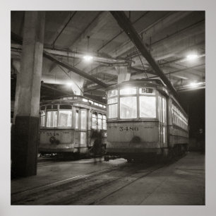 Póster Troles no terminal, 1943. Foto do vintage