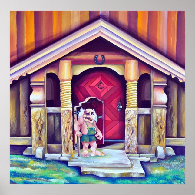 Póster Troll de Aquarela Escandinávia Funny (Frente)