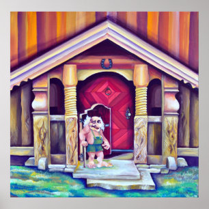 Póster Troll de Aquarela Sueco Scandinavian Funny