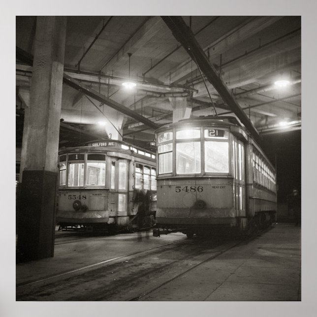 Póster Trolleys no terminal, 1943. Vintage Photo (Frente)