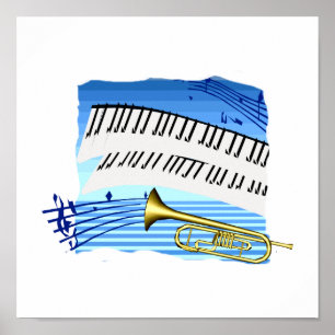 Póster Trombeta e teclado, música azul do gráfico do te