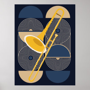 Poster Trombone Arte Bauhaus   Instrumento de sopro minim